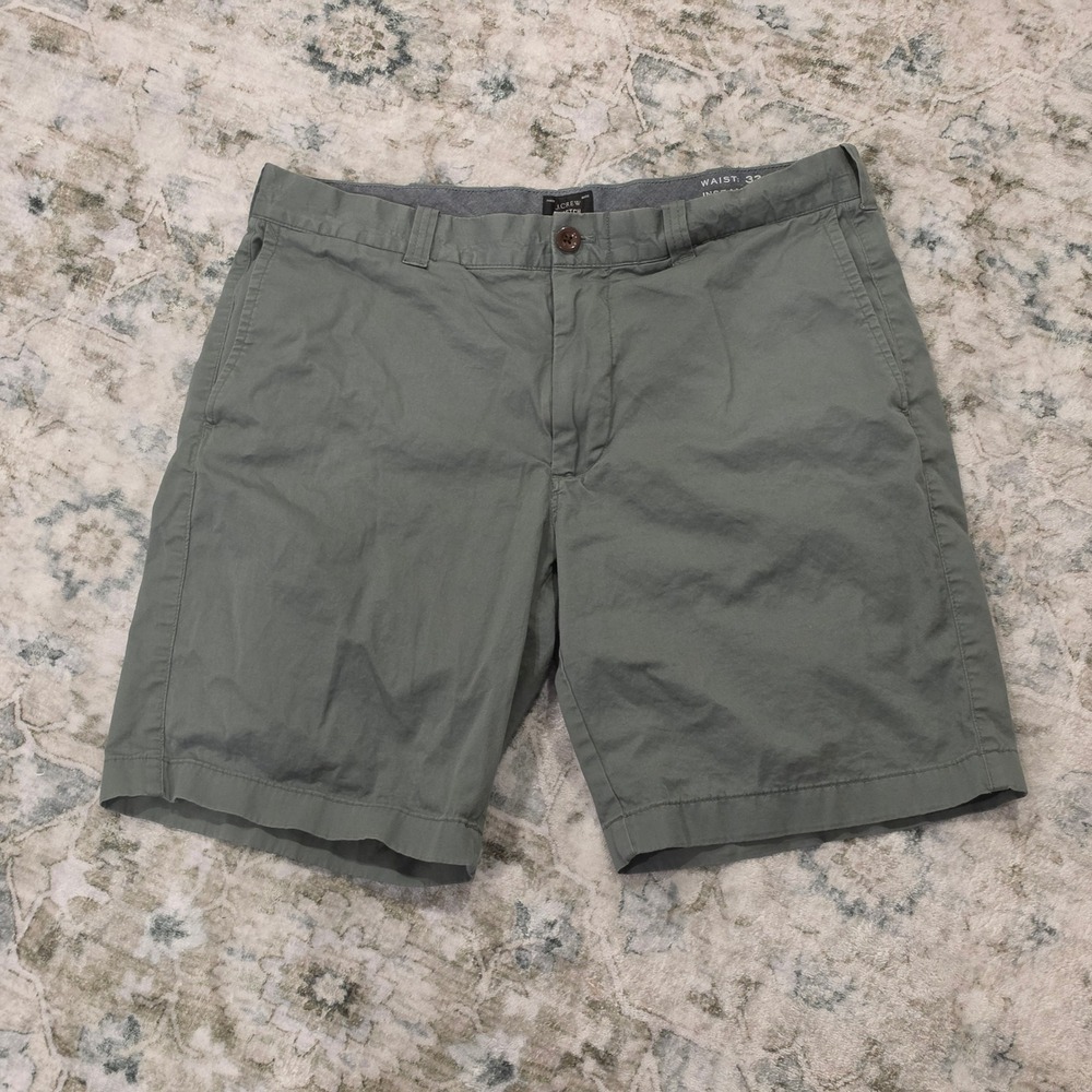 J.Crew Stretch Chino Shorts Mens 33 Olive Green 9 Inch Inseam 77388